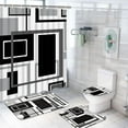 thumbnail image 1 of FRAMICS Black Geometric Shower Curtain Sets with Rugs, 16 Pc White Modern Abstract Bathroom Sets, Waterproof Fabric Bathroom Curtain Decor with Hooks, 1 of 10