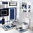 thumbnail image 1 of FRAMICS Blue Black Geometric Shower Curtain Sets with Rugs, 16 Pc Modern Abstract Bathroom Sets, Waterproof Fabric Shower Curtain with 12 Hooks and Toilet Rugs, 1 of 9