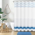thumbnail image 1 of FRAMICS Tassel Shower Curtain Sets with Bath Rug, Boho Striped Farmhouse Bathroom Sets with Hooks, Heavy-Duty Fabric, Water-Repellent and Washable, 72" x 72", Blue, 1 of 9