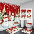 thumbnail image 1 of FRAMICS Christmas Snowman Shower Curtain Sets with Rugs, 16 Pc Xmas Tree Snowflake Bathroom Sets, Red Waterproof Fabric Bathroom Decor with Hooks, 1 of 9
