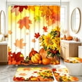 thumbnail image 1 of FRAMICS Fall Maple Leaves Bathroom Sets, 16-Piece Sunflower Pumpkin Shower Curtain Sets with Rugs, Thanksgiving Waterproof Fabric Bathroom Curtain Decor with Hooks, 1 of 11