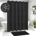thumbnail image 1 of FRAMICS Heavy-Duty Waffle Weave Shower Curtain Sets with Rug, 14-Piece Striped Fabric Bathroom Sets with Hooks, Hotel Grade, Waterproof & Washable, Black, 71.3" x 71.3", 1 of 9