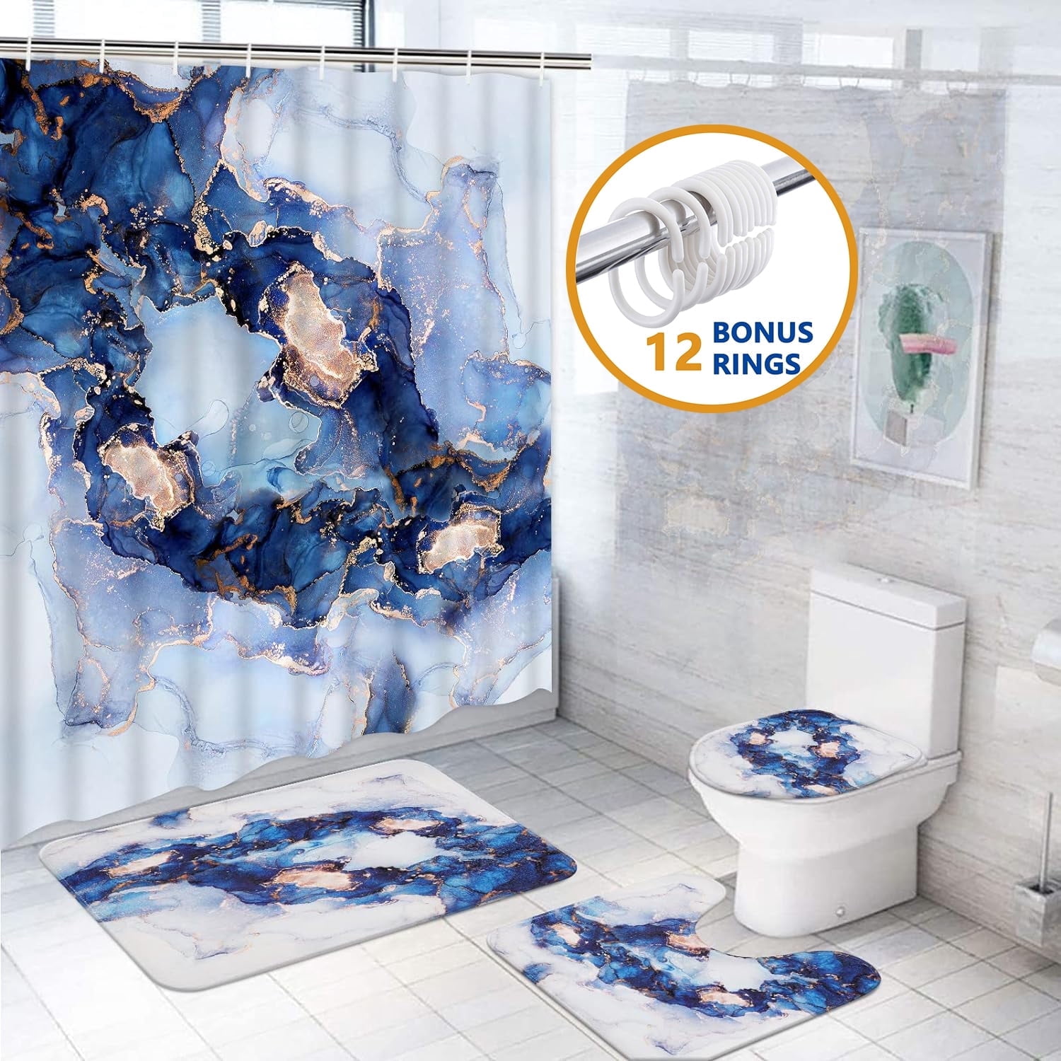 FRAMICS 16 Pc Navy Blue Abstract Marble Bathroom Sets - Luxury ...