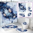 FRAMICS Navy Blue Modern Luxury Marble Pattern Polyester Shower Curtain and Rug Sets Bathroom ...