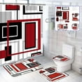 thumbnail image 1 of FRAMICS Red Black Geometric Shower Curtain and Rug Sets, 16 Pc Modern Abstract Bathroom Sets, Waterproof Fabric Shower Curtain with 12 Hooks and Toilet Rugs, 1 of 9