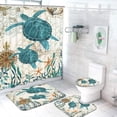 thumbnail image 1 of FRAMICS Sea Turtle Shower Curtain and Rug Sets, 16 Pc Blue Ocean Creature Landscape Bathroom Sets, Waterproof Fabric Shower Curtain with 12 Hooks and Toilet Rugs, 1 of 9