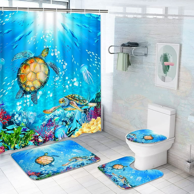 Waterproof Bathroom Shower Curtain Set with 12 Hooks Toilet Seat Bath Mats  and Rugs Non-slip Carpet Toilet Covers Polyester Fabric Washable Curtain  for Windows