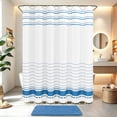 thumbnail image 1 of FRAMICS Striped Tassel Shower Curtain Sets with Bath Rug, Boho Farmhouse Thick Weighted Fabric Bathroom Sets with Hooks, Blue, 72" x 72", 1 of 10