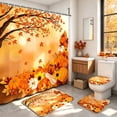 thumbnail image 1 of FRAMICS 16-Piece Fall Shower Curtain Sets with Rugs, Maple Leaves Pumpkin Bathroom Sets, Waterproof Fabric Bathroom Curtain Decor with Hooks, 1 of 11