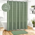 thumbnail image 1 of FRAMICS Waffle Weave Shower Curtain Sets with Rug, 14-Piece Striped Bathroom Sets with Hooks, Hotel Grade Heavy-Duty Waterproof Fabric, Sage Green, 71.3" x 71.3", 1 of 9