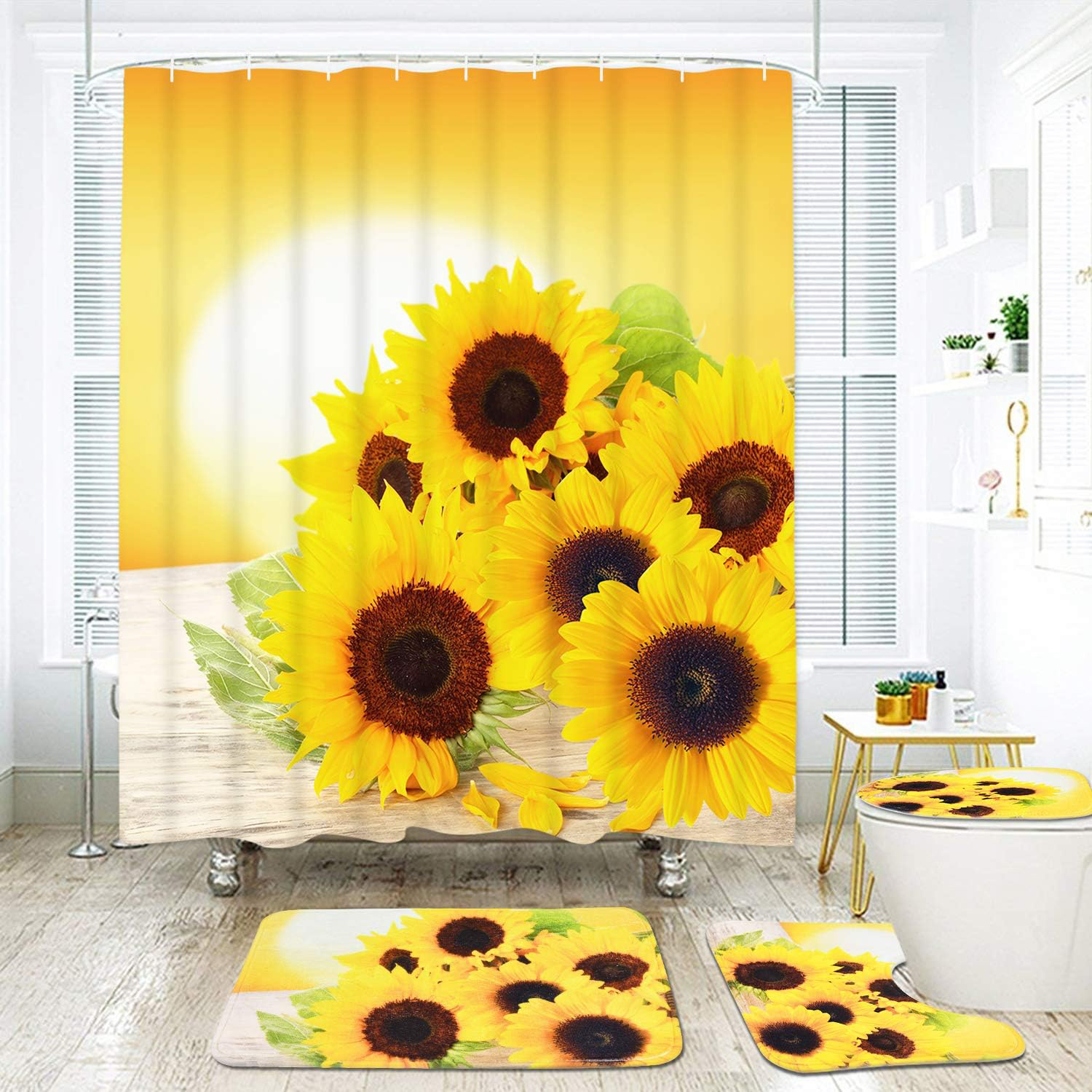 15 Piece Bathroom Shower Curtain Set and Bathroom Rugs 9 Different