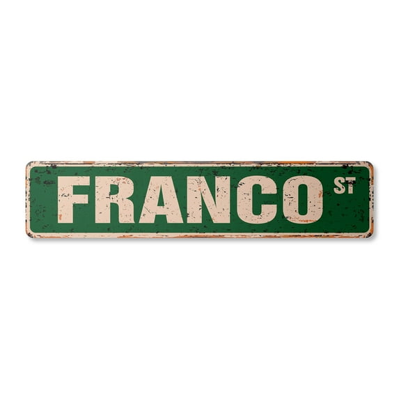 FRANCO Vintage Aluminum Street Sign Childrens Name Room Metal Sign rustic metal tin | Indoor/Outdoor | 24" Wide