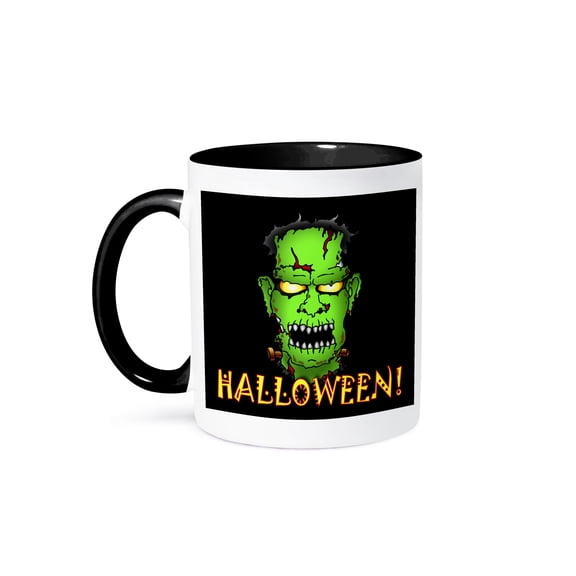 3dRose, FRANKENSTEIN halloween 2 on black, 15oz Two-Tone Black Mug