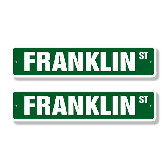 FRANKLIN Classic Street Sign (2 Pack) Childrens Name Room Sign Road Sign | 6" X 24" Plastic Address Sign