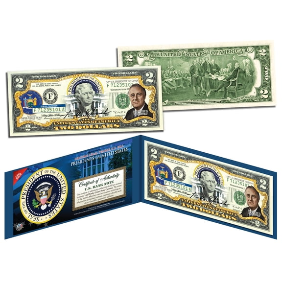 FRANKLIN D ROOSEVELT * 32nd U.S. President * Colorized $2 Bill Legal Tender FDR
