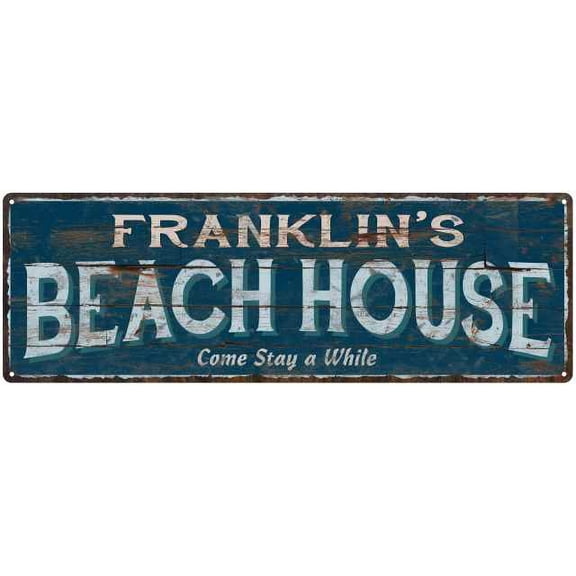 FRANKLIN'S Beach House Blue Rustic Cabin Home Decor 8x24 Metal 108240026236