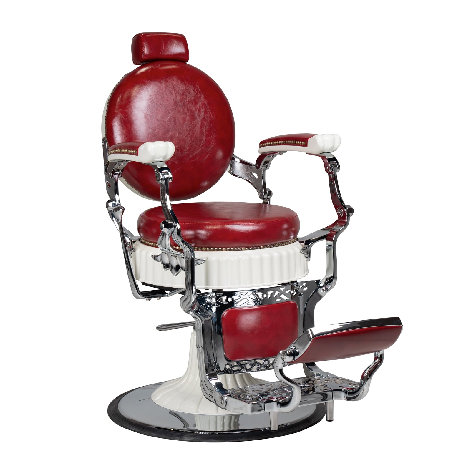 FRANKLIN Vintage Barber Chair, Reclining Heavy Duty Barber Chair, Crimson Seat White Frame