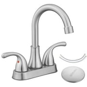 FRANSITON 4 Inch Faucet 2 Handle Bathroom Sink Faucet Lead-Free Brushed Nickel Bath Sink Faucet with Pop-up Drain Stopper and Supply Hoses