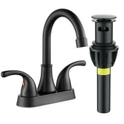Kede 4 Inch Faucet 2 Handle Bathroom Sink Faucet Lead-Free Matte Black Bath Sink Faucet with Pop-up Drain Stopper and Supply Hoses
