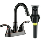 Kede 4 Inch Faucet 2 Handle Bathroom Sink Faucet Lead-Free Oil Rubbed Bronze Bath Sink Faucet with Pop-up Drain Stopper and Supply Hoses