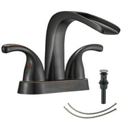 FRANSITON Bathroom Sink Faucet 4 Inch 2 Handle 3 Hole w/ Pop Up Drain, Lead-Free Faucet for Bathroom Sink, Oil-Rubbed Bronze Lavatory Faucet