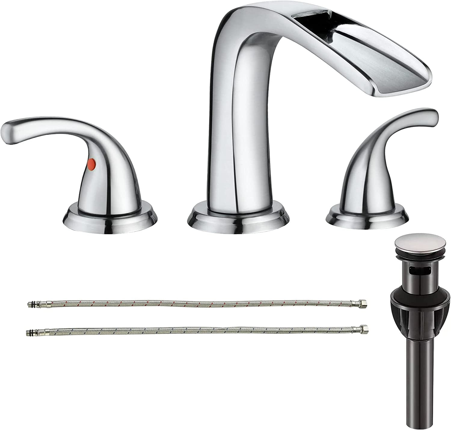 FRANSITON Bathroom Sink Faucet 8 Inch Widespread 2 Handle 3 Hole w/ Pop Up Drain, LeadFree