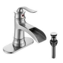 FRANSITON Waterfall Faucet Bathroom Faucet Single Handle One Hole Brushed Nickel Finish Large Spout Lavatory Faucets Waterfall Faucet (Brushed Nickel)