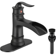 Kede Waterfall Faucet Bathroom Faucet Single Handle One Hole Oil Rubbed Bronze Finish Large Spout Lavatory Faucets Oil Rubbed Bronze Waterfall Faucet (Matte Black)