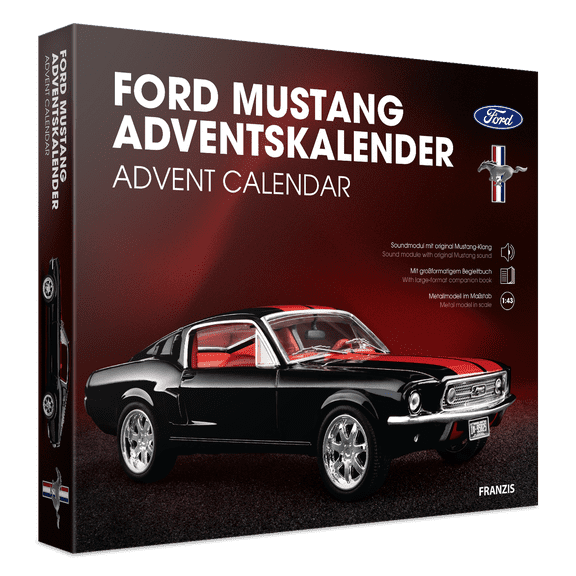 FRANZIS Ford Mustang Advent Calendar, 1967 Fastback 1:43 Model Kit with V8 Sound, Ages 14+