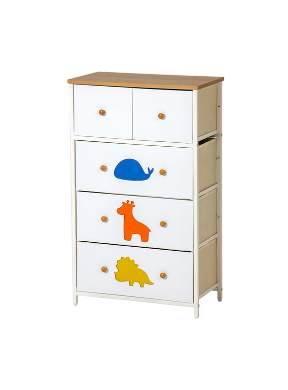FRAPOW Dresser for Bedroom, Bedside Dresser with 5 Drawers, Chest of Drawers for Kids Adult, White