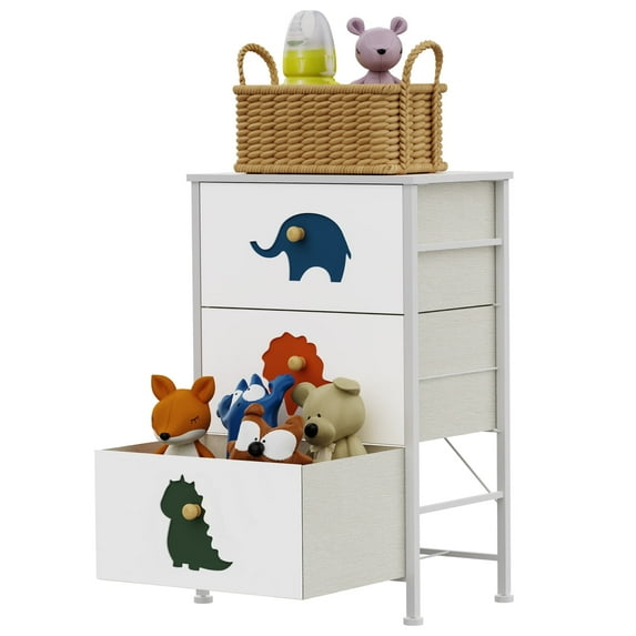 FRAPOW White Night Stand with 3 Drawer Dresser for Bedroom, Hallway, Kids Dresser