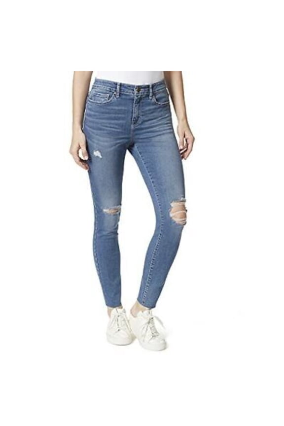 JEANS Womens Blue Pocketed Zippered Ankle Skinny Distressed High Waist Jeans 4