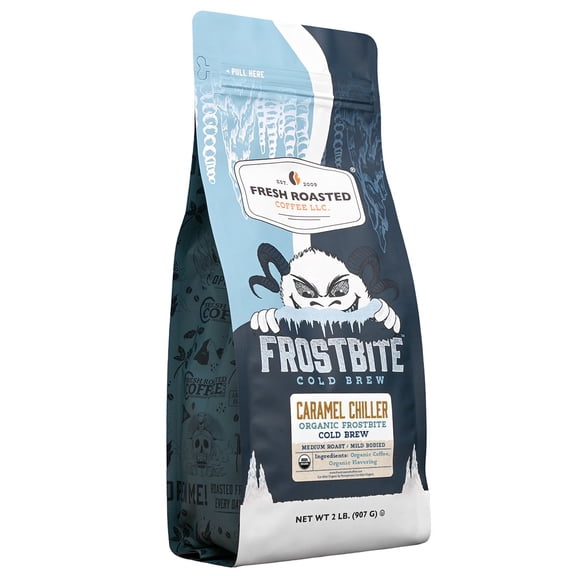 FRC Frostbite Organic Cold Brew, Caramel Chiller, Medium Roast, Pre-ground for Cold Brew, 32 oz 2 lbs