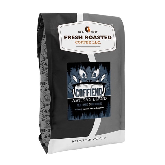 Fresh Roasted Coffee, Coffiend Artisan Blend Coffee, Med-Dark Roast, Ground, 32 oz 2 lbs