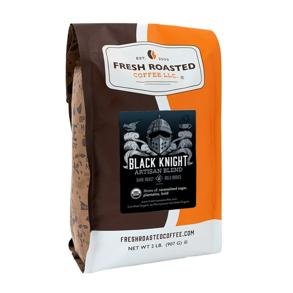 Fresh Roasted Coffee, Organic Black Knight Blend Coffee, Dark Roast, Drip Ground, 32 oz 2 lbs