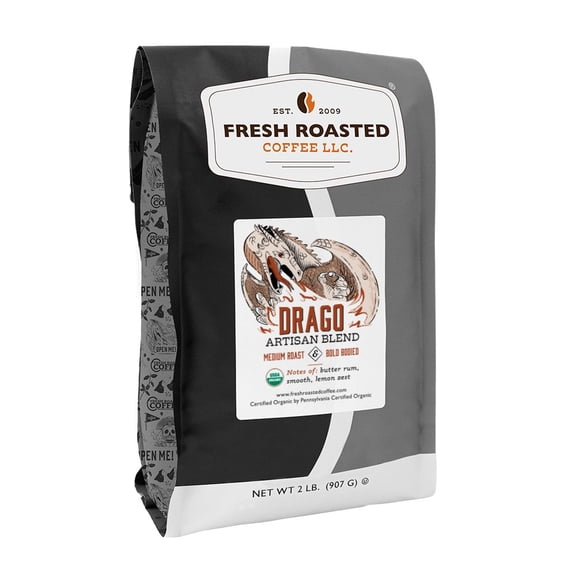 Fresh Roasted Coffee, Organic Drago Cafe Blend, Medium Roast, Drip Ground, 32 oz 2 lbs