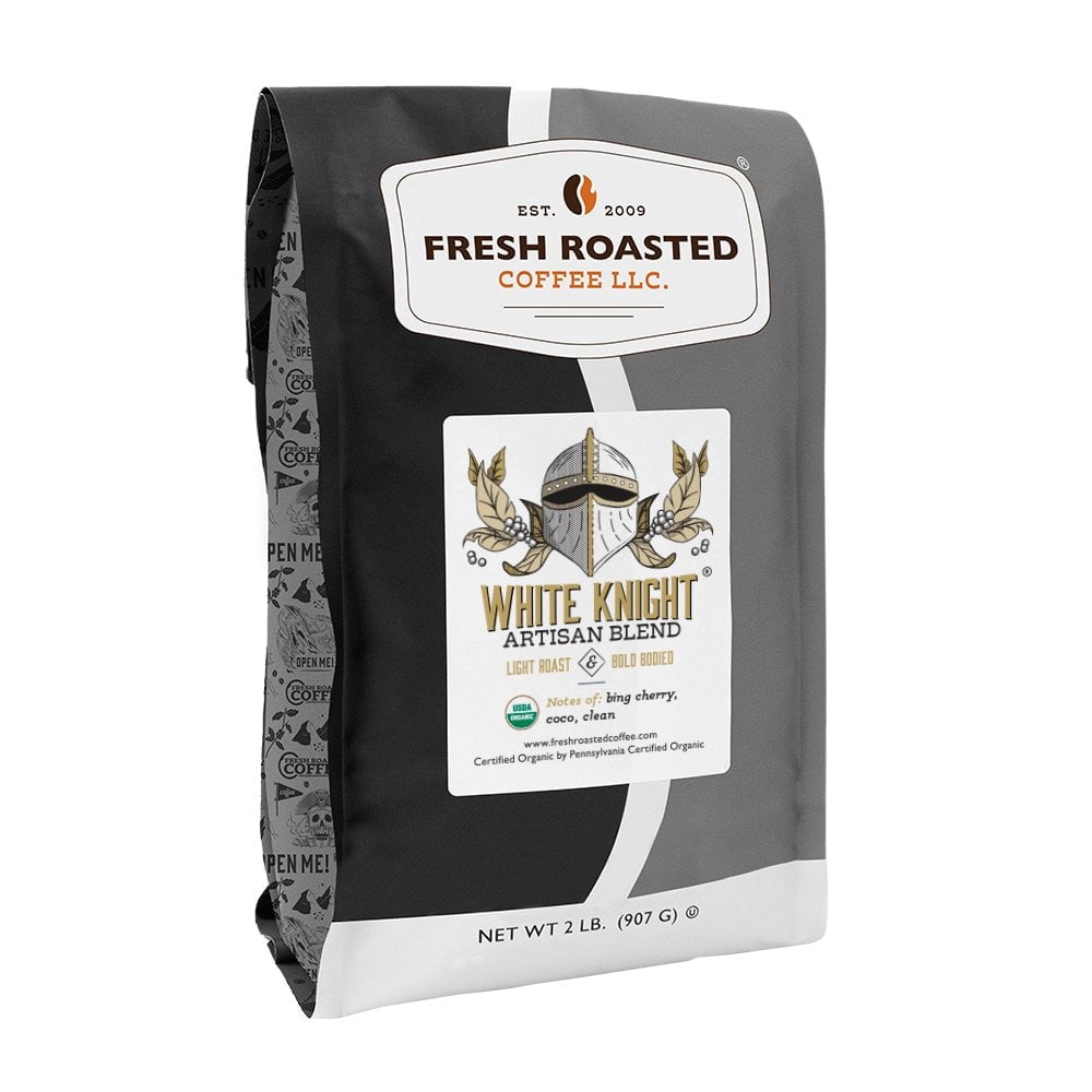Fresh Roasted Coffee, Organic White Knight Blend Coffee, Light Roast, Drip Ground, 32 oz 2 lbs