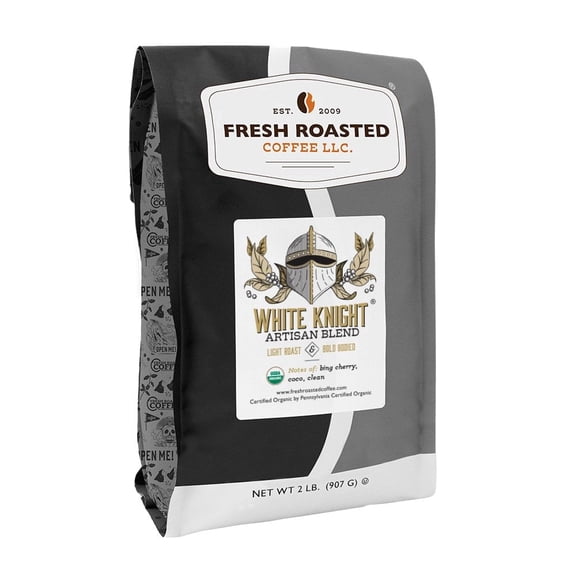 Fresh Roasted Coffee, Organic White Knight Blend Coffee, Light Roast, Drip Ground, 32 oz 2 lbs