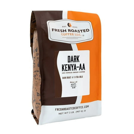 Fresh Roasted Coffee, Dark Kenya AA Coffee, Dark Roast, Drip Ground, 32 oz 2 lbs