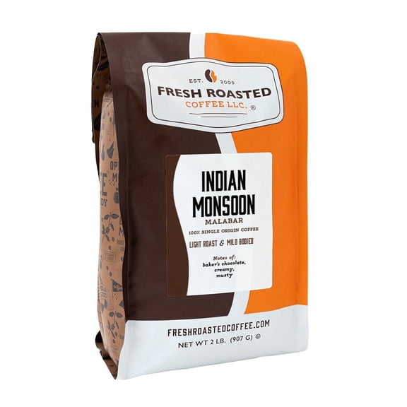 Fresh Roasted Coffee, Indian Monsoon Malabar Coffee, Light Roast, Drip Ground, 32 oz 2 lbs