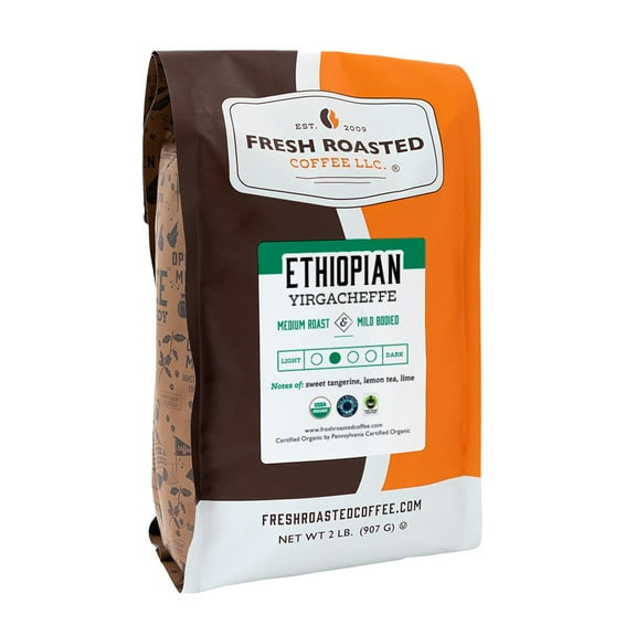 Fresh Roasted Coffee, Organic Ethiopian Yirgacheffe Coffee, Medium Roast, Drip Ground, 32 oz 2 lbs