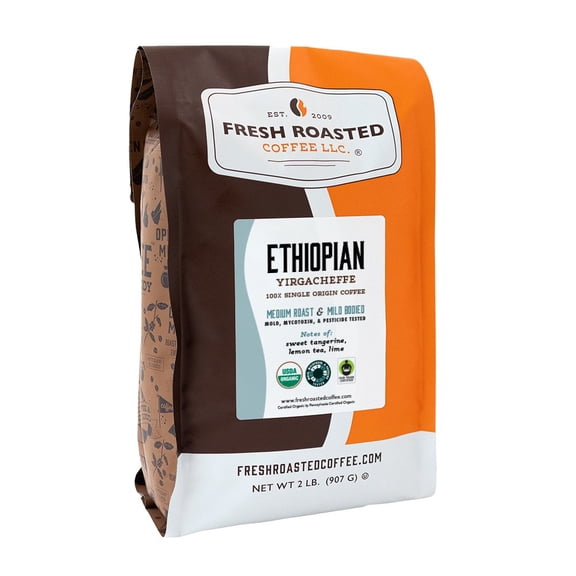 Fresh Roasted Coffee, Organic Ethiopian Yirgacheffe Coffee, Medium Roast, Drip Ground, 32 oz 2 lbs