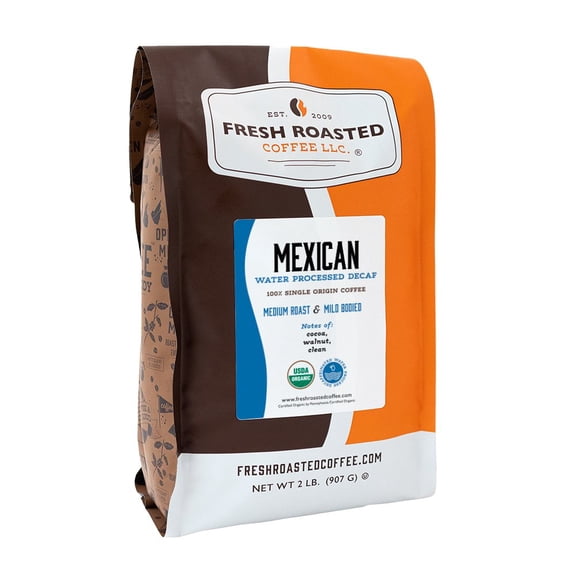 Fresh Roasted Coffee, Organic Mexican Water-Process Decaf Coffee, Medium Roast, Drip Ground, 32 oz 2 lbs