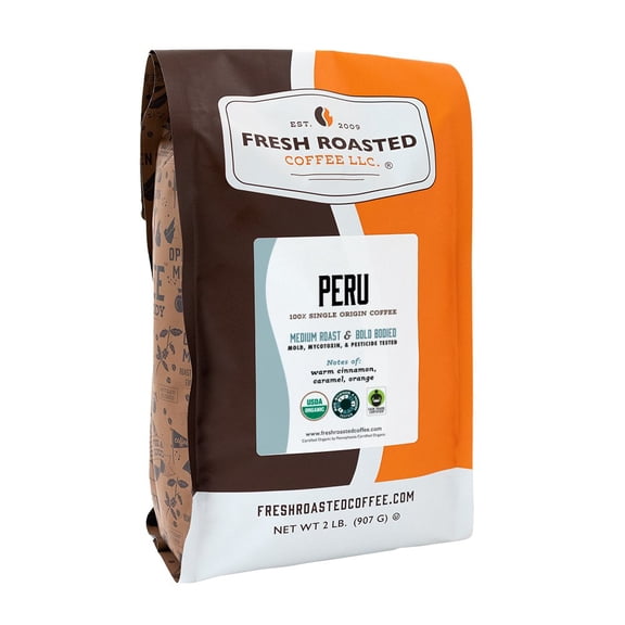 Fresh Roasted Coffee, Organic Peru Coffee, Medium Roast, Drip Ground, 32 oz 2 lbs