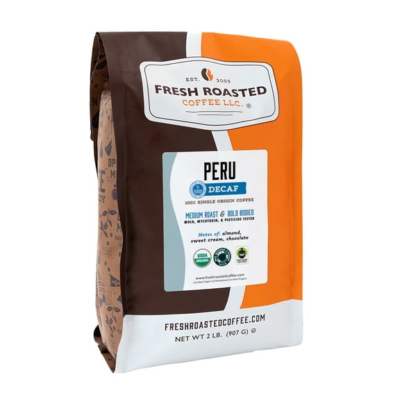 Fresh Roasted Coffee, Organic Peru Water-Processed Decaf Coffee, Medium Roast, Drip Ground, 32 oz 2 lbs