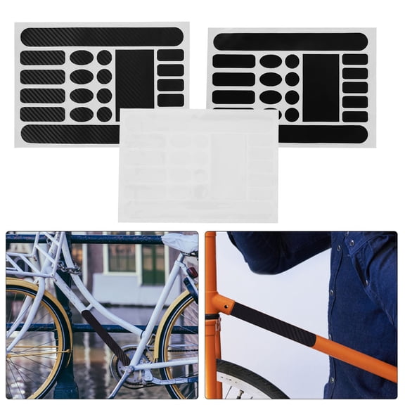 FRCOLOR 1 Bag of 3pcs Frame Sticker Wire Tube Anti-scratch Paste Anti-rub Chain Sticker Protective Film for Riding Bike Cycling (Matte Carbon Fiber Grain + Transparent)