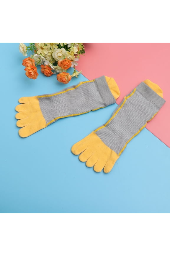 1 Pair Five Finger Toe Socks Gray Cotton Grip Socks for Athletes Indoor Activity