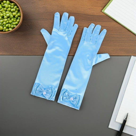 FRCOLOR 1 Pair Full Finger Style Flower Gloves for Women and Girls Church Baptism Light Blue