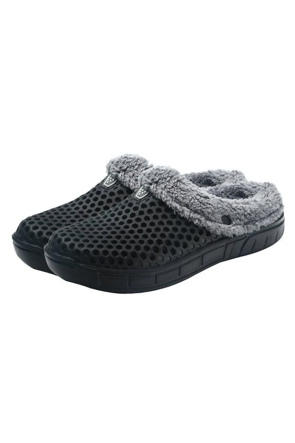 FRCOLOR 1 Pair of Classic Lined Clog Warm Fuzzy Slipper Slid on Slippers (Black)