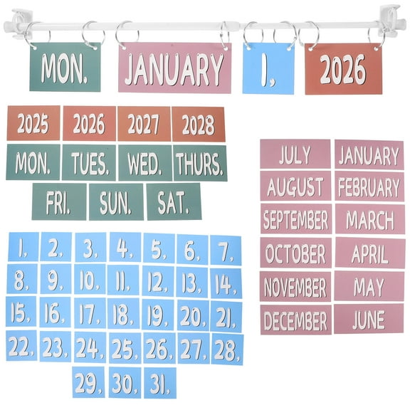FRCOLOR 1 Set Boho Calendar Bulletin Board Set Flip Calendar with with Cards for Teaching Time Concepts Classroom Preschool and Homeschool